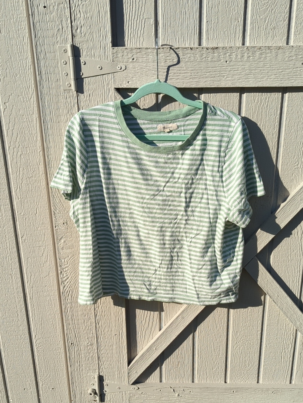 Madewell Mint and White Striped Crop Tee